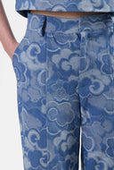 Ecru pantalon met relief lea trouser