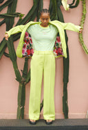 Limekleurige wide-leg pantalon