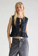Zwarte geborduurde top dotty