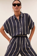 Donker blauwe karly tie dye stripe blouse