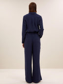 Donkerblauwe pantalon benji satin stripe pants