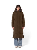 Lange gewatteerde jas met capuchon