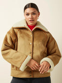 camel fake fur jacket monia