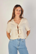 Ecru blouse met strikjes beau