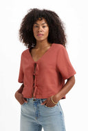 Linnenmix top met strikjes beau