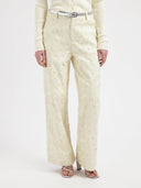 Ecru pantalon met relief lea trouser