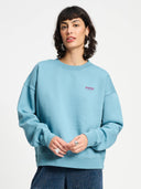 Lichtblauwe sweater met opdruk