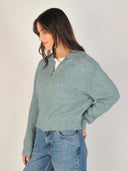 Blauw gebreid vest