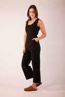 zwarte mouwloze jumpsuit rafflesia