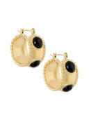 Oorringen mat goud met zwarte gemstone