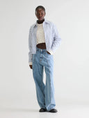 Lichtblauw-wit gestreepte blouse johan