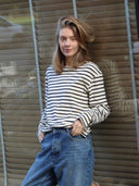Witte longsleeve met zwarte strepen nete