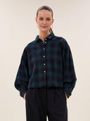 sarah short green check blouse