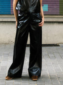 Zwarte vinyl broek siamois pants