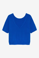 Blauwe trui met v-hals