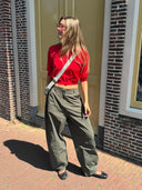 Donkergroene barrel fit broek