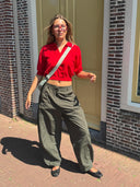 Donkergroene barrel fit broek