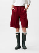 Bordeauxrode tracksuit bermuda met bies