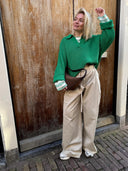 Beige wide leg broek met riempje lanea