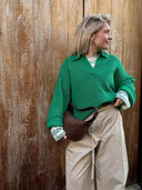 Groene gebreide trui met polokraag taria