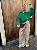 Groene gebreide trui met polokraag taria