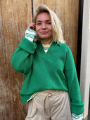 Groene gebreide trui met polokraag taria