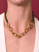 Groene ketting met touw en gouden schakels