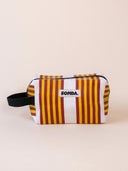 Geel gestreepte toilet trousse