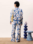 Blauwe trui met bloemenprint dulse