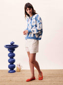 Blauwe trui met bloemenprint dulse