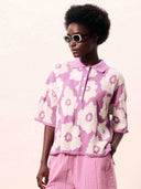 Polo top met roze bloemen typha