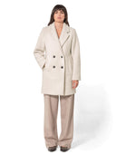 Beige double-breasted mantel jas