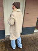 Halflange mantel jas van teddy stof