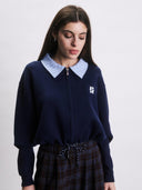 Donkerblauw vest met kraag jim