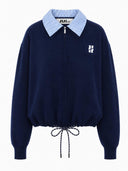 Donkerblauw vest met kraag jim