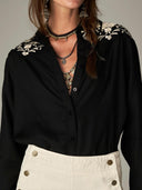 Zwarte blouse geborduurd antonio