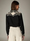Zwarte blouse geborduurd antonio