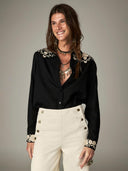 Zwarte blouse geborduurd antonio