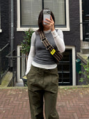 Donkerbruine gestreepte little m city bag