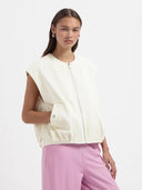 Ecru gilet met ritssluiting talia
