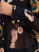 Zwarte blouse met print en strik nuophelia