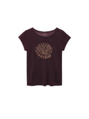 Donkerpaars t-shirt met opdruk poes dark grape