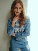 Blauwe sweater met vintage logo print