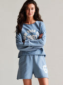 Blauwe sweater met vintage logo print