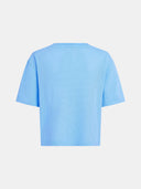 Blauwe mesh top met soho champs print