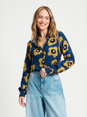Donker blauwe blouse met bloemenprint mila
