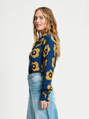 Donker blauwe blouse met bloemenprint mila