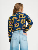 Donker blauwe blouse met bloemenprint mila