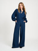Donker blauwe pantalon met structuur bubble