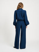 Donker blauwe pantalon met structuur bubble